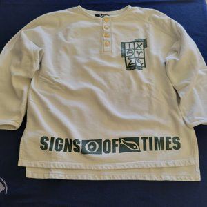 MigTenZer Men’s “Signs of Times” 4-Button Cotton Henley Sweatshirt – XL, Ivory